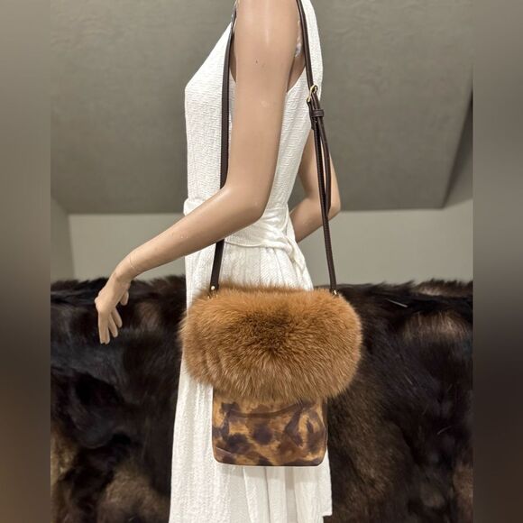 Gorgeous Real Fox Fur Trimmed Handmade Genuine Leather Tote Bag/ Crossbody - Picture 11 of 16